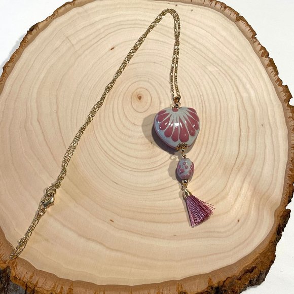 DaVella Collections Bonita Necklace Heart Talavera Tassel Mexican Artesanal - Picture 1 of 7